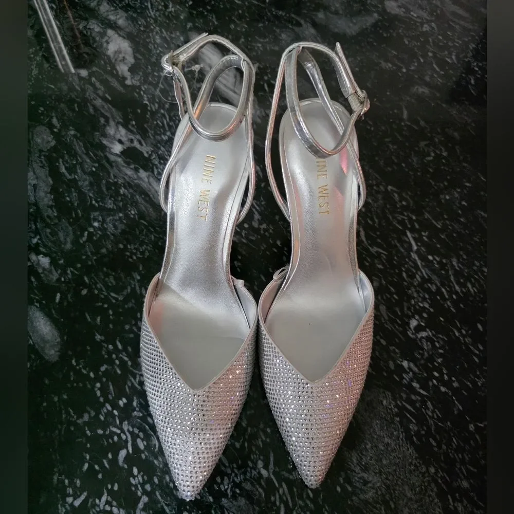 BRAND NEW NINE WEST POINTED TOE RHINESTONE HEELS SANDAL